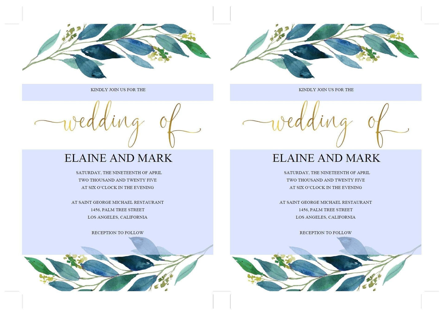 Dusty Blue Wedding Invitation Editable Template, Printable DIY Wedding Invitation, Instant Download Invitations 100% Editable- Elaine - SAVVY PAPER CO