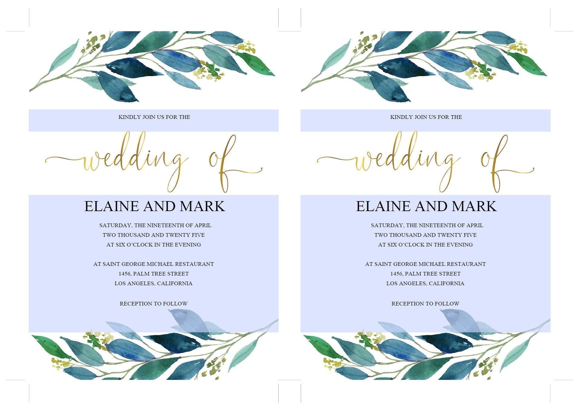 Dusty Blue Wedding Invitation Editable Template, Printable DIY Wedding Invitation, Instant Download Invitations 100% Editable- Elaine - SAVVY PAPER CO