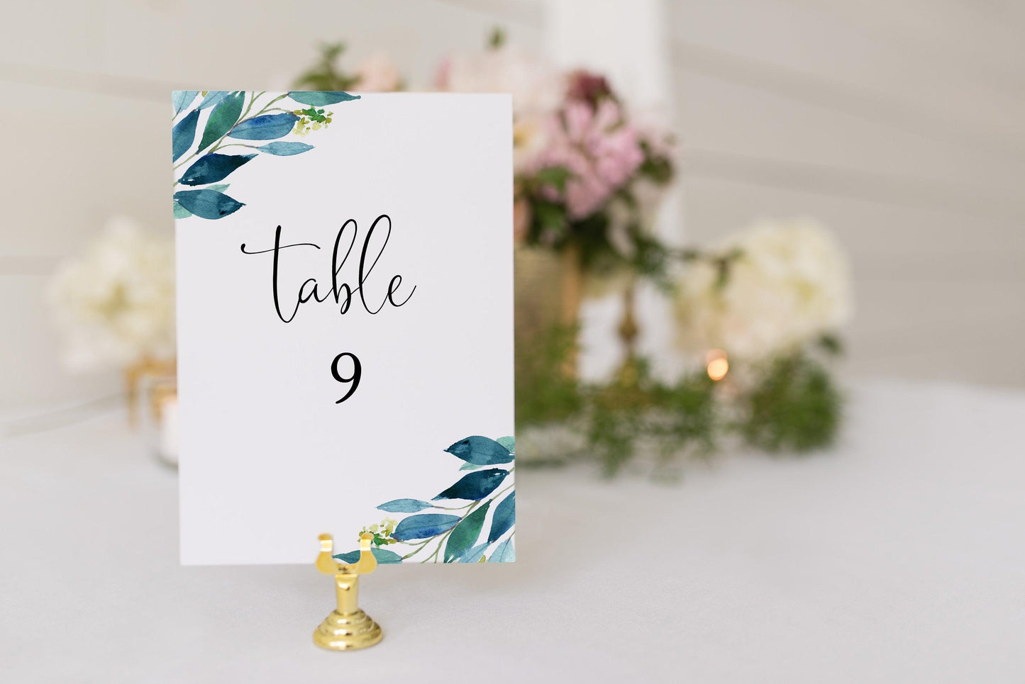 Dusty Blue Wedding Table Number Printable Numbers Printable Instant Download Templett Table Number Cards Gold - Elaine - SAVVY PAPER CO