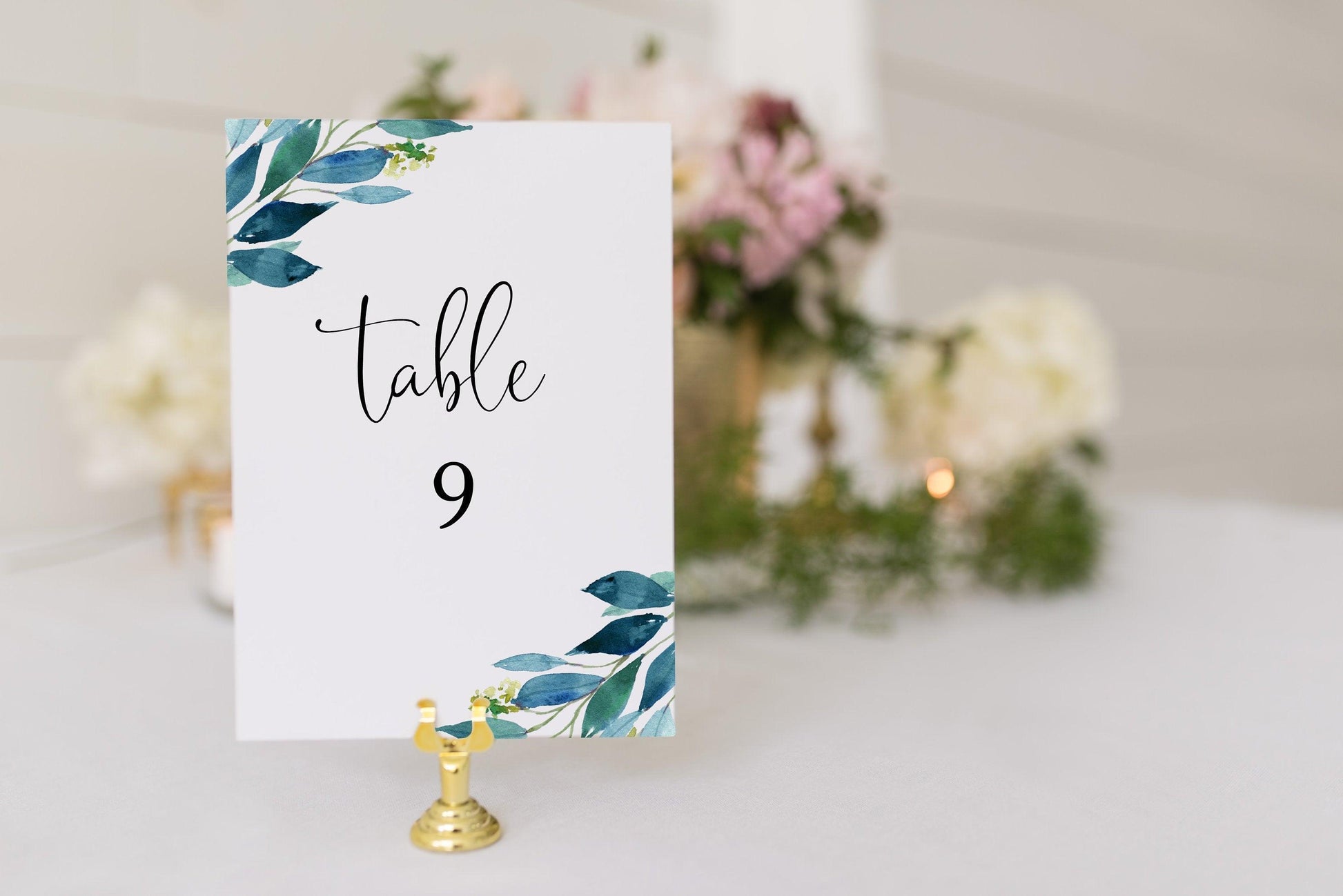 Dusty Blue Wedding Table Number Printable Numbers Printable Instant Download Templett Table Number Cards Gold - Elaine - SAVVY PAPER CO