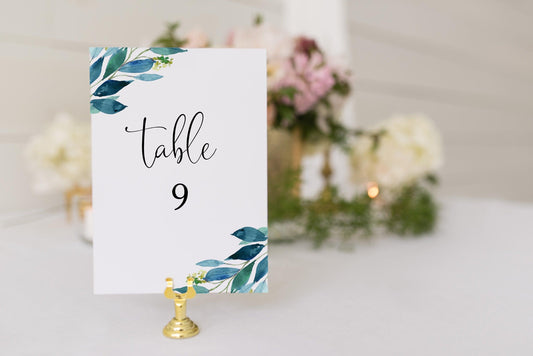 Dusty Blue Wedding Table Number Printable Numbers Printable Instant Download Templett Table Number Cards Gold - Elaine - SAVVY PAPER CO