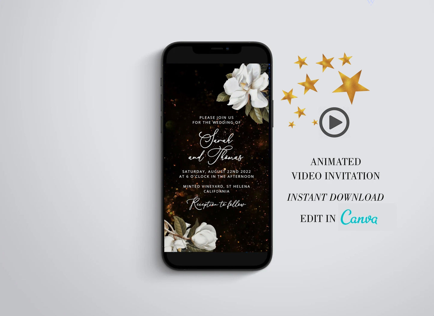 Edit in Canva Wedding Invitation Video, Magnolia Animated Invitation, Digital Invitation, Wedding Video Invite - SAVVY PAPER CO