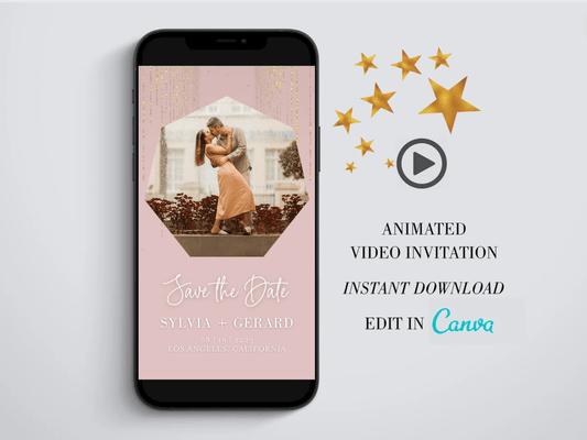 Edit in Canva Wedding Video Invitation with photo, Electronic Animated Invitation - SAVVY PAPER CO