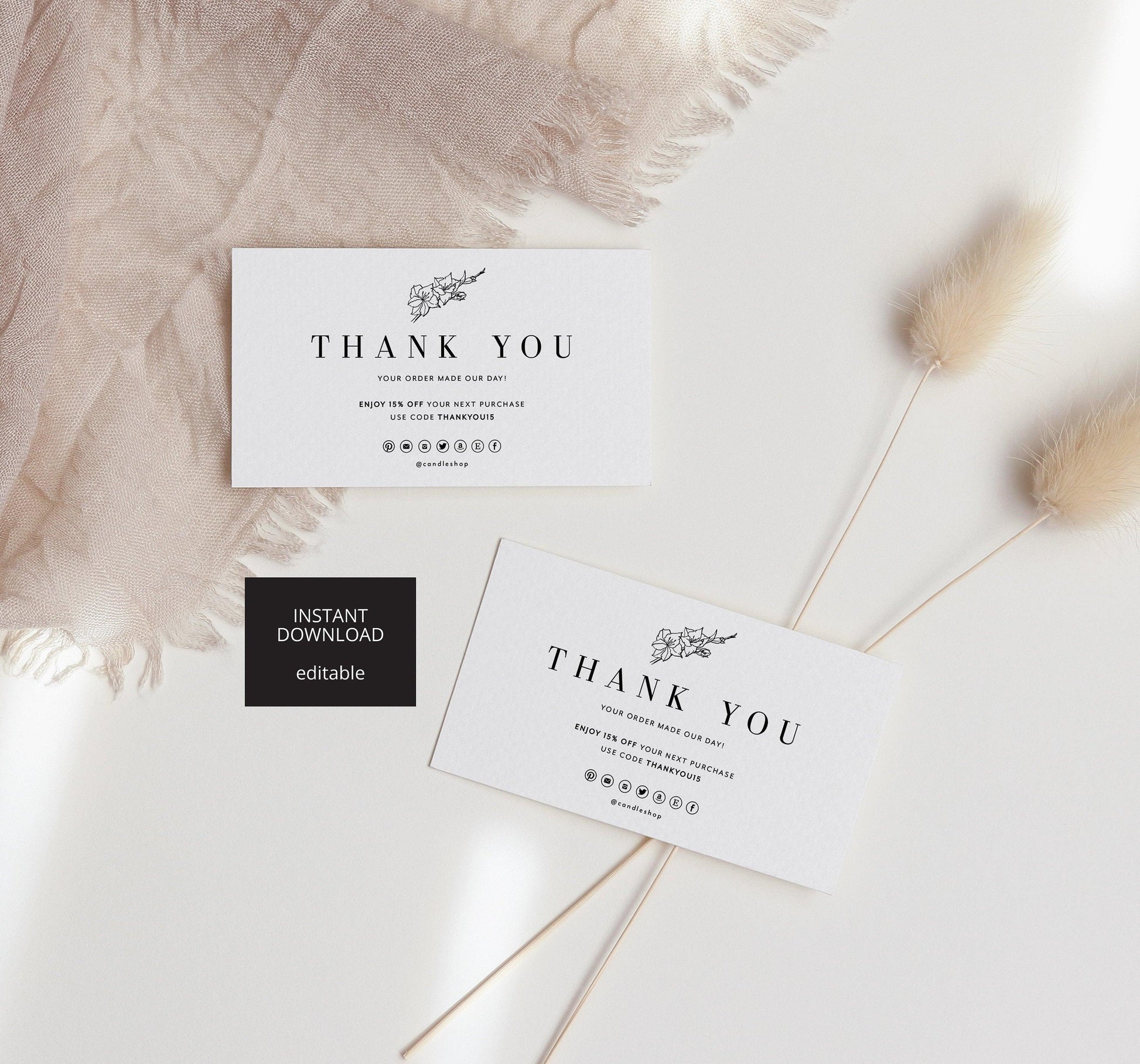 Editable Business Thank You Template, Thank You For Your Order Card Template, Printable Thanks Insert Design - SAVVY PAPER CO