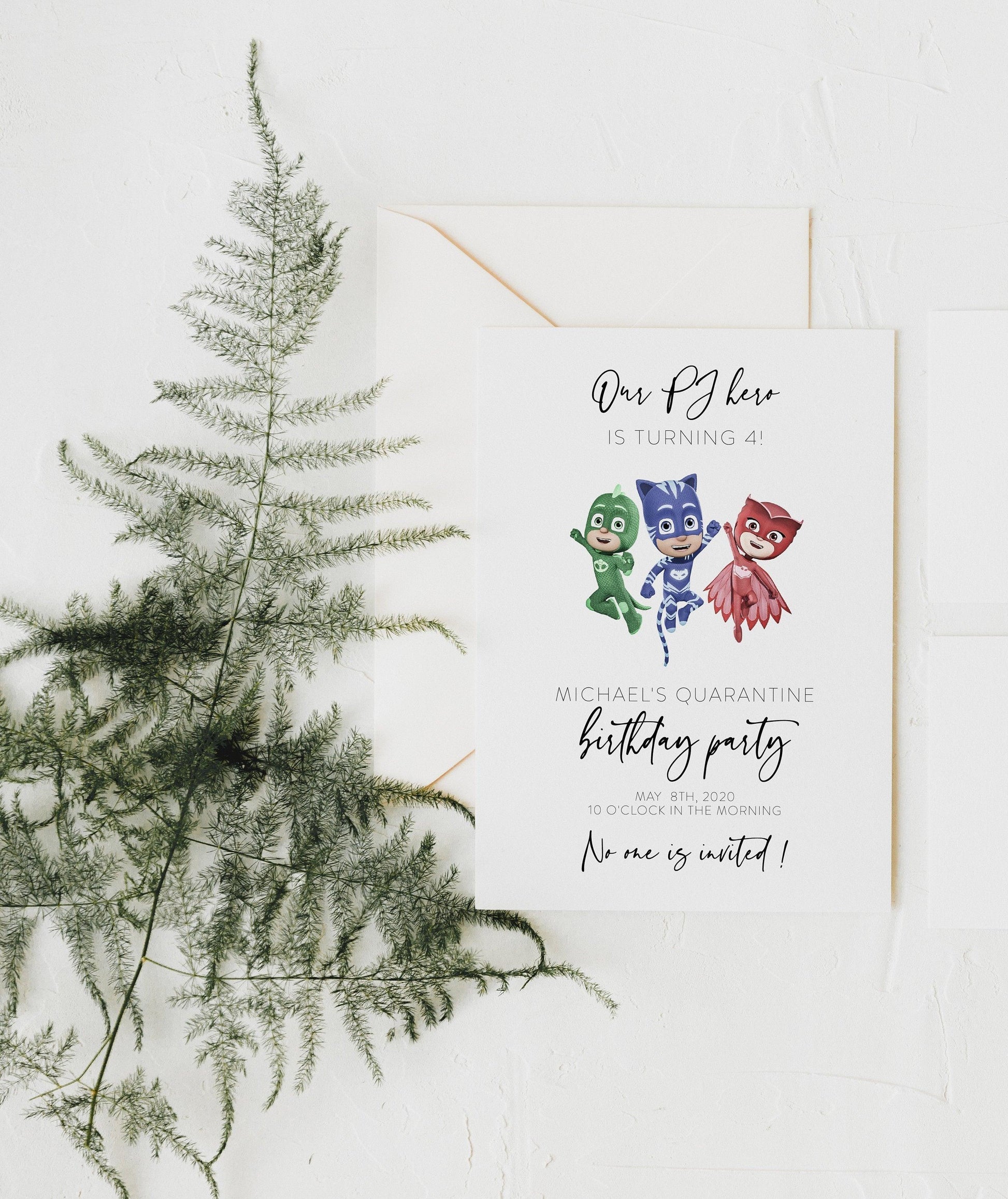 Editable Quarantine Birthday Invitation, Virtual Party Invitation, PJ Masks Editable Invite, PJ Masks Invitation Instant Download - SAVVY PAPER CO