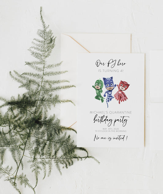 Editable Quarantine Birthday Invitation, Virtual Party Invitation, PJ Masks Editable Invite, PJ Masks Invitation Instant Download - SAVVY PAPER CO