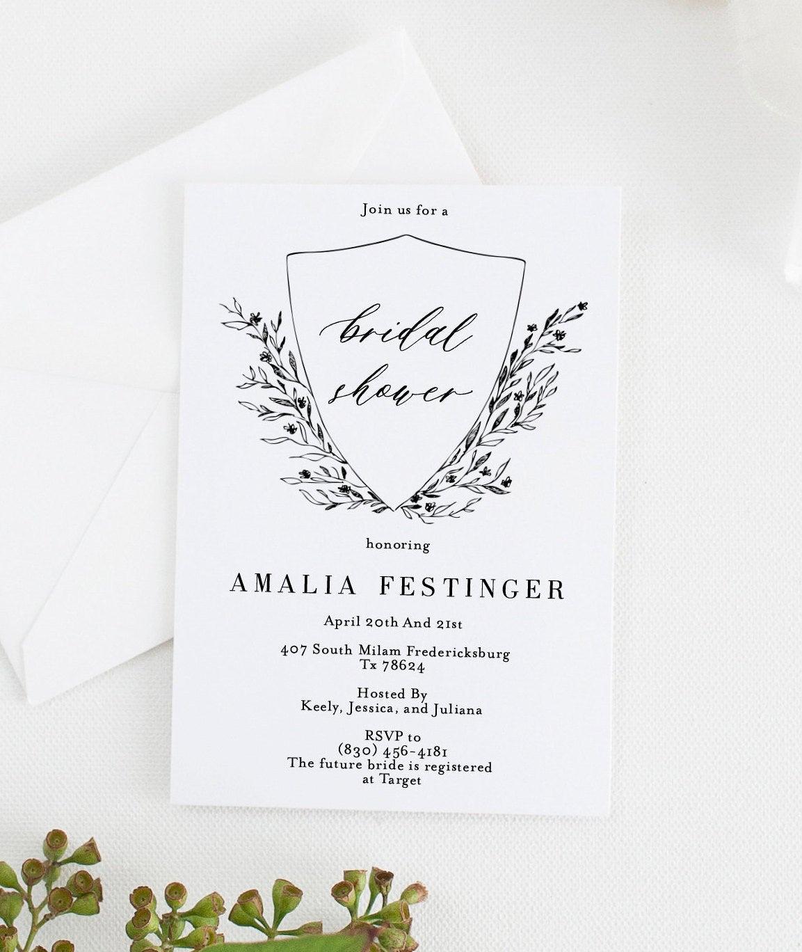 Elegant Crest Bridal Shower Invite Templett Invitation Template Printable Instant Download - Amalia - SAVVY PAPER CO