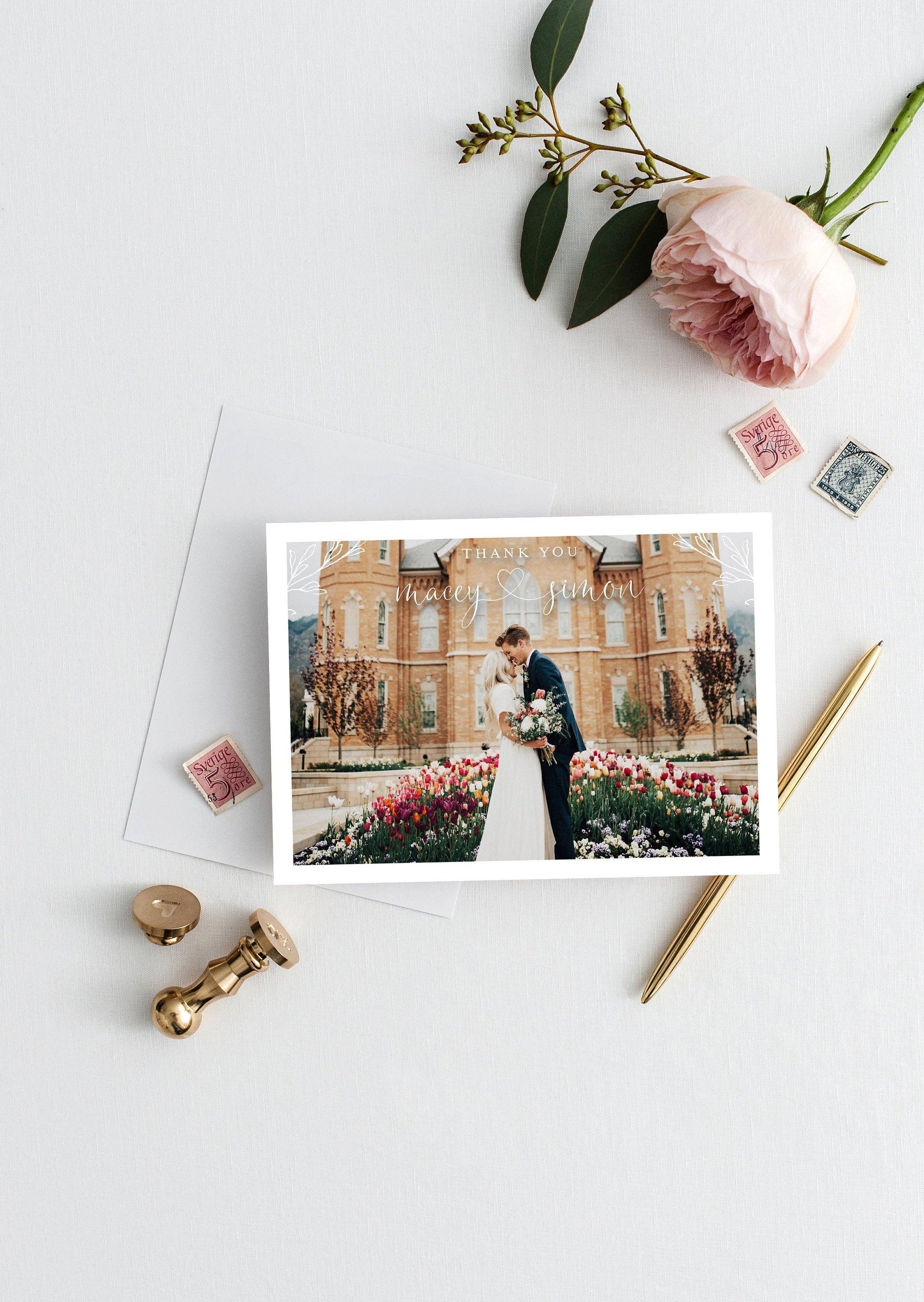 Elegant Wedding Photo Thank You Card, Instant Download, Thank you Cards, Printable Thank You, Wedding Cards, Calligraphy, Heart - Macey - SAVVY PAPER CO