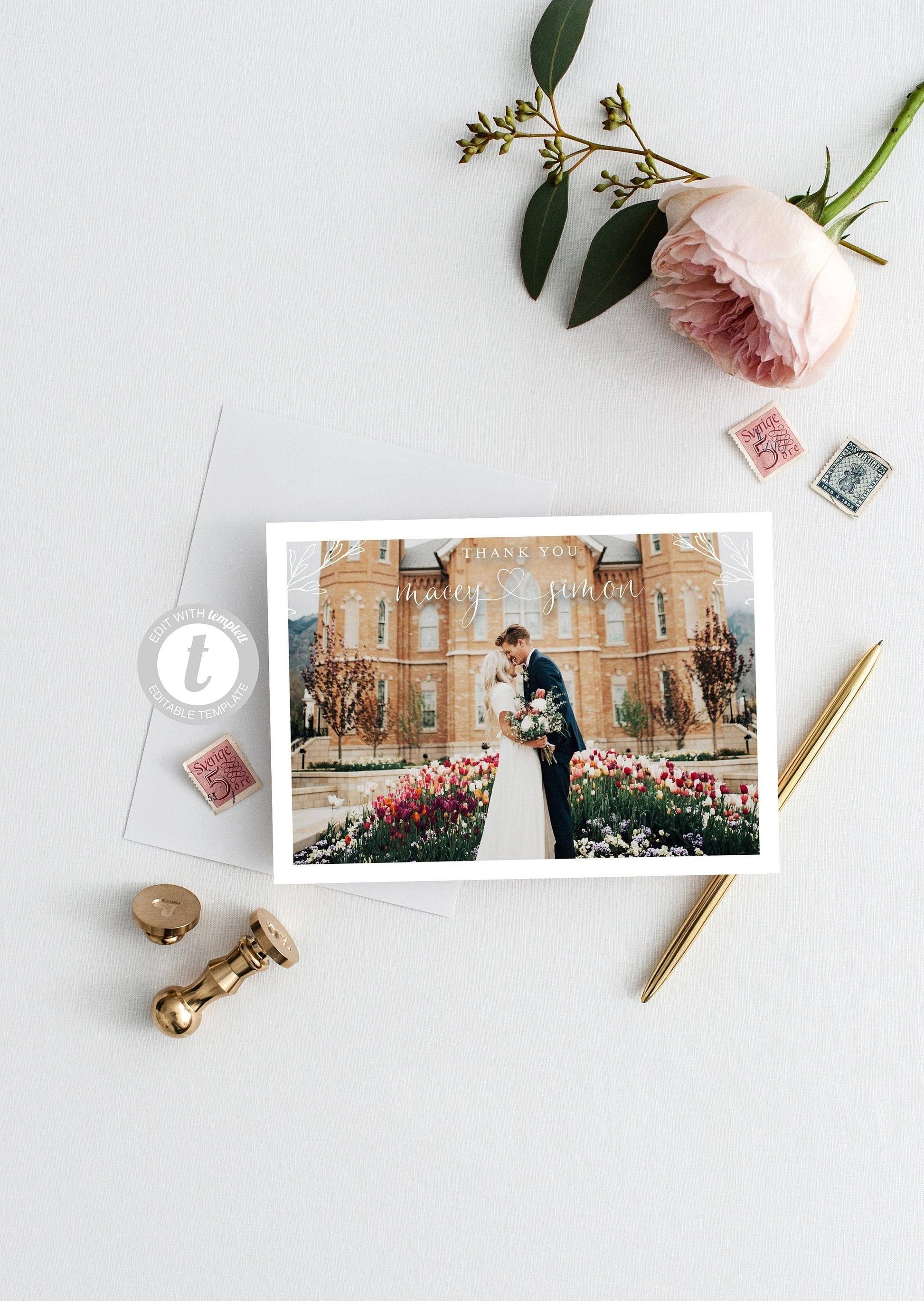 Elegant Wedding Photo Thank You Card, Instant Download, Thank you Cards, Printable Thank You, Wedding Cards, Calligraphy, Heart - Macey - SAVVY PAPER CO