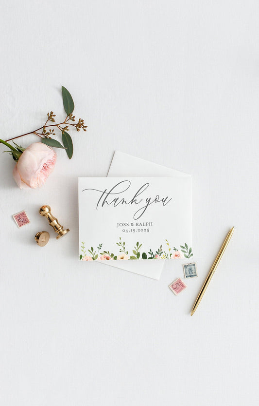 Elegant Wedding Thank You Card, Instant Download, Thank you Cards, Printable Thank You, Wedding Cards, Calligraphy, Greenery - JESS - SAVVY PAPER CO