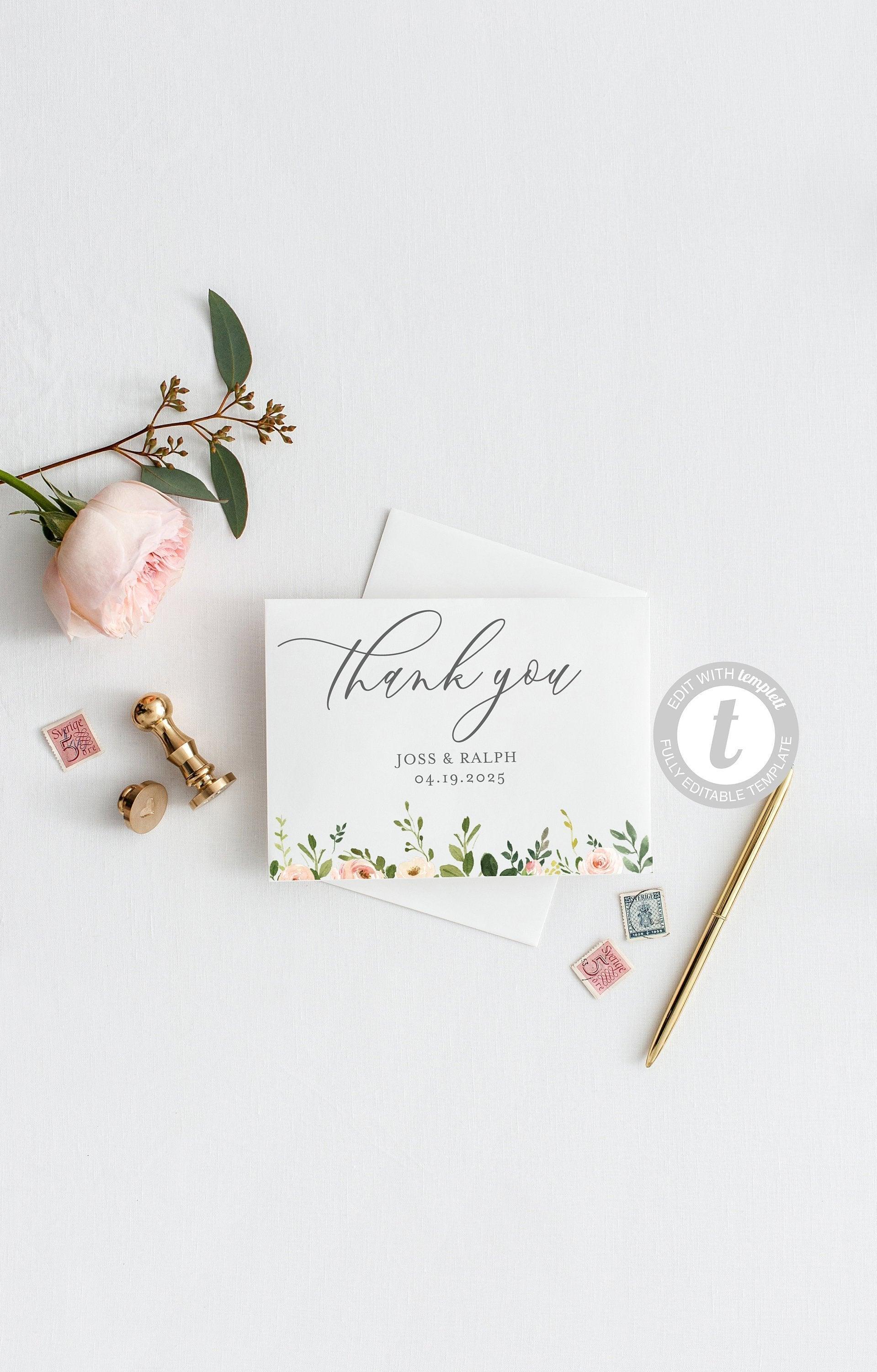 Elegant Wedding Thank You Card, Instant Download, Thank you Cards, Printable Thank You, Wedding Cards, Calligraphy, Greenery - JESS - SAVVY PAPER CO