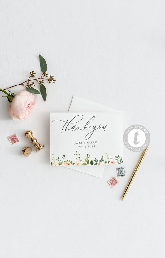 Elegant Wedding Thank You Card, Instant Download, Thank you Cards, Printable Thank You, Wedding Cards, Calligraphy, Greenery - JESS - SAVVY PAPER CO