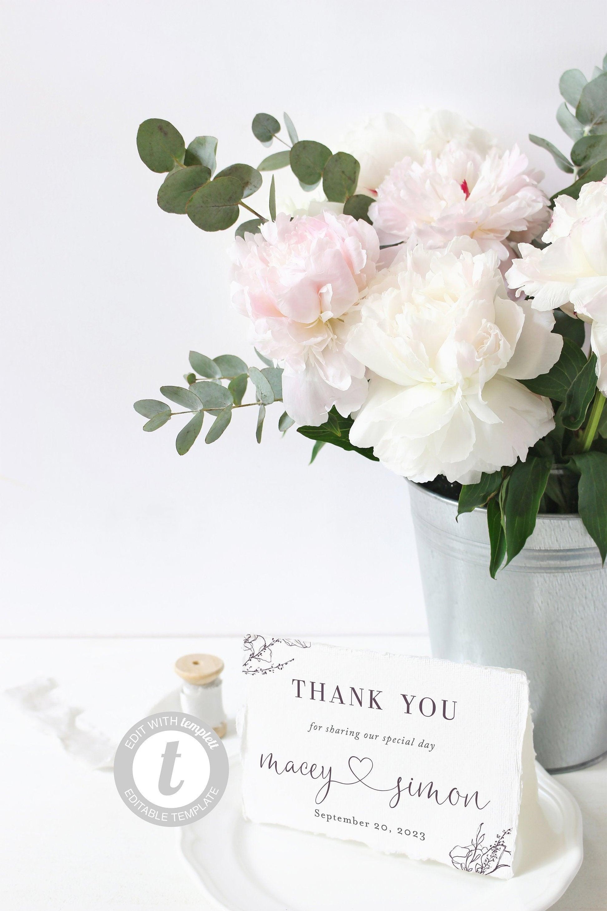 Elegant Wedding Thank You Card, Instant Download, Thank you Cards, Printable Thank You, Wedding Cards, Calligraphy, Heart - Macey - SAVVY PAPER CO