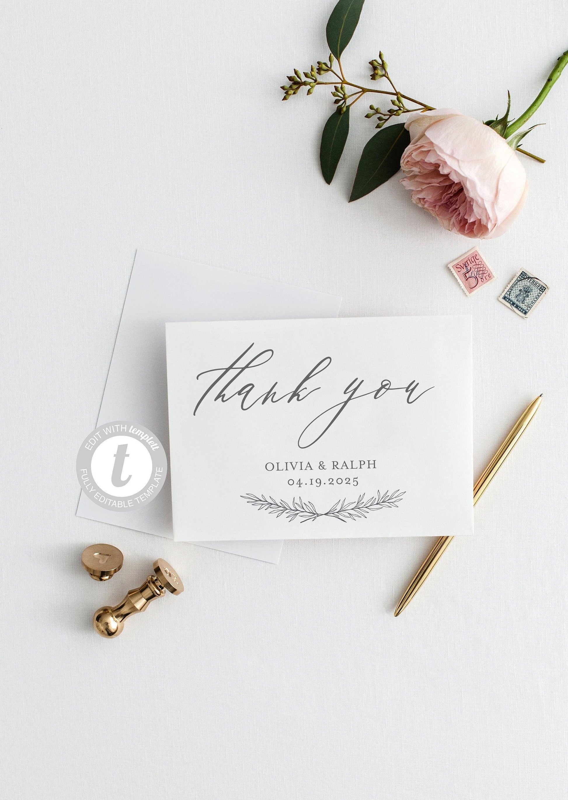 Elegant Wedding Thank You Card, Instant Download, Thank you Cards, Printable Thank You, Wedding Cards, Calligraphy, Rustic - Olivia - SAVVY PAPER CO