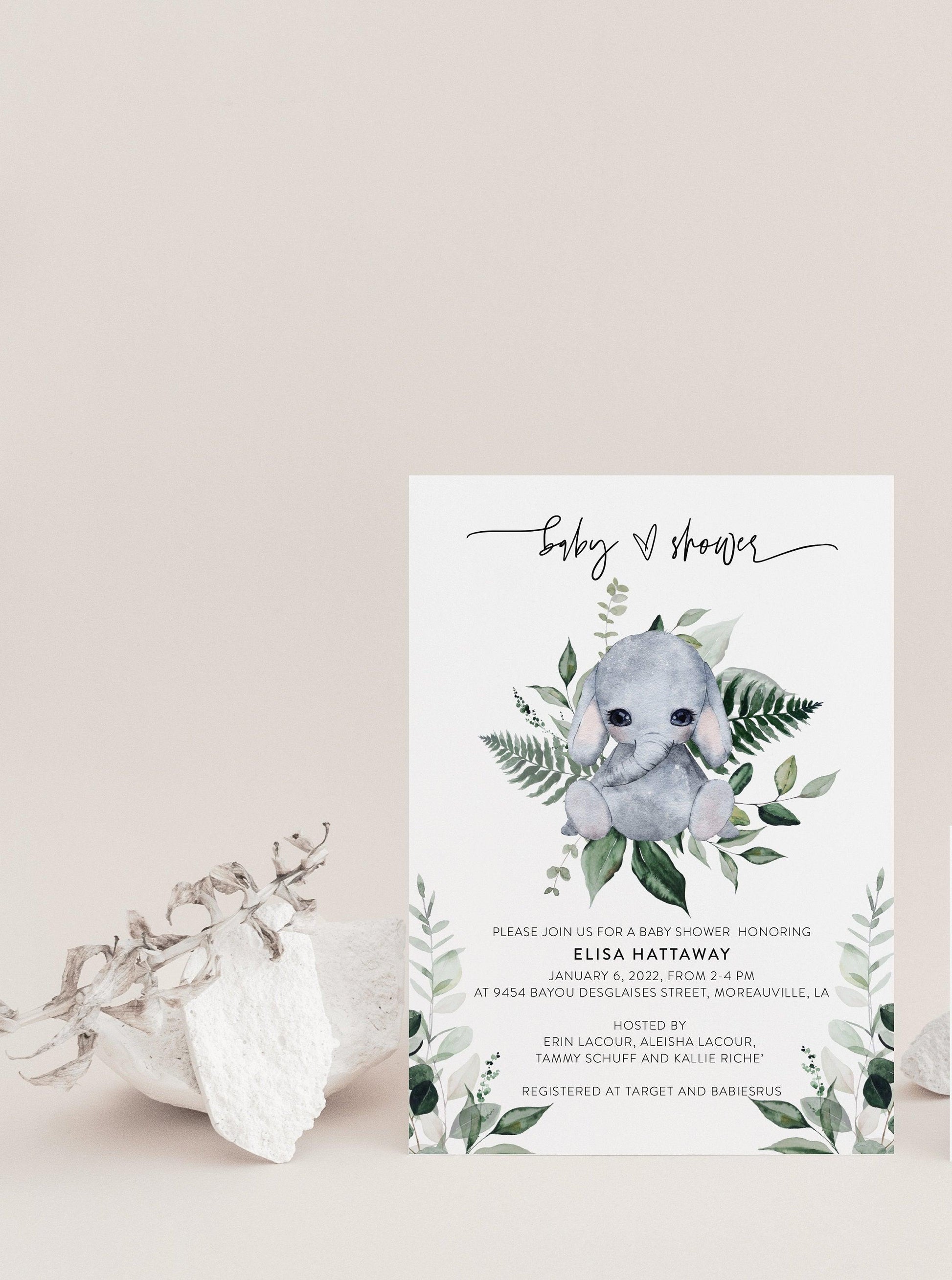 Elephant Baby Shower Invitation Template, Elephant Themed Baby Shower Invite, Printable Baby Shower Invitation #WL - SAVVY PAPER CO