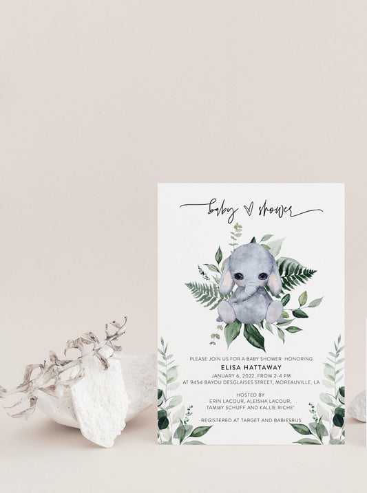 Elephant Baby Shower Invitation Template, Elephant Themed Baby Shower Invite, Printable Baby Shower Invitation #WL - SAVVY PAPER CO
