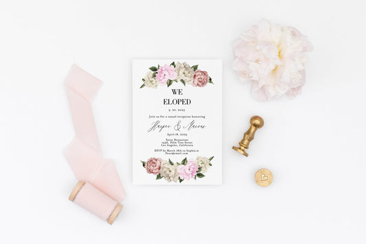 Elopement Wedding Invitation Template, Editable Printable Blush Wedding Announcement We Tied the Knot Invite 100% editable - Harper - SAVVY PAPER CO