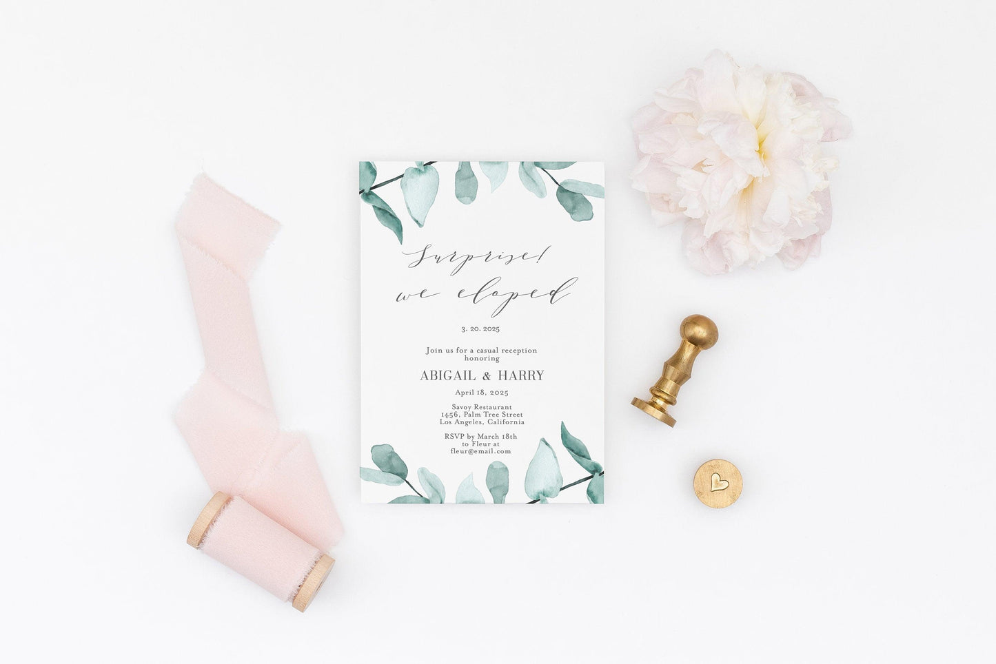 Elopement Wedding Invitation Template, Editable Printable Greenery Wedding Announcement We Tied the Knot Invite 100% editable - Abi - SAVVY PAPER CO