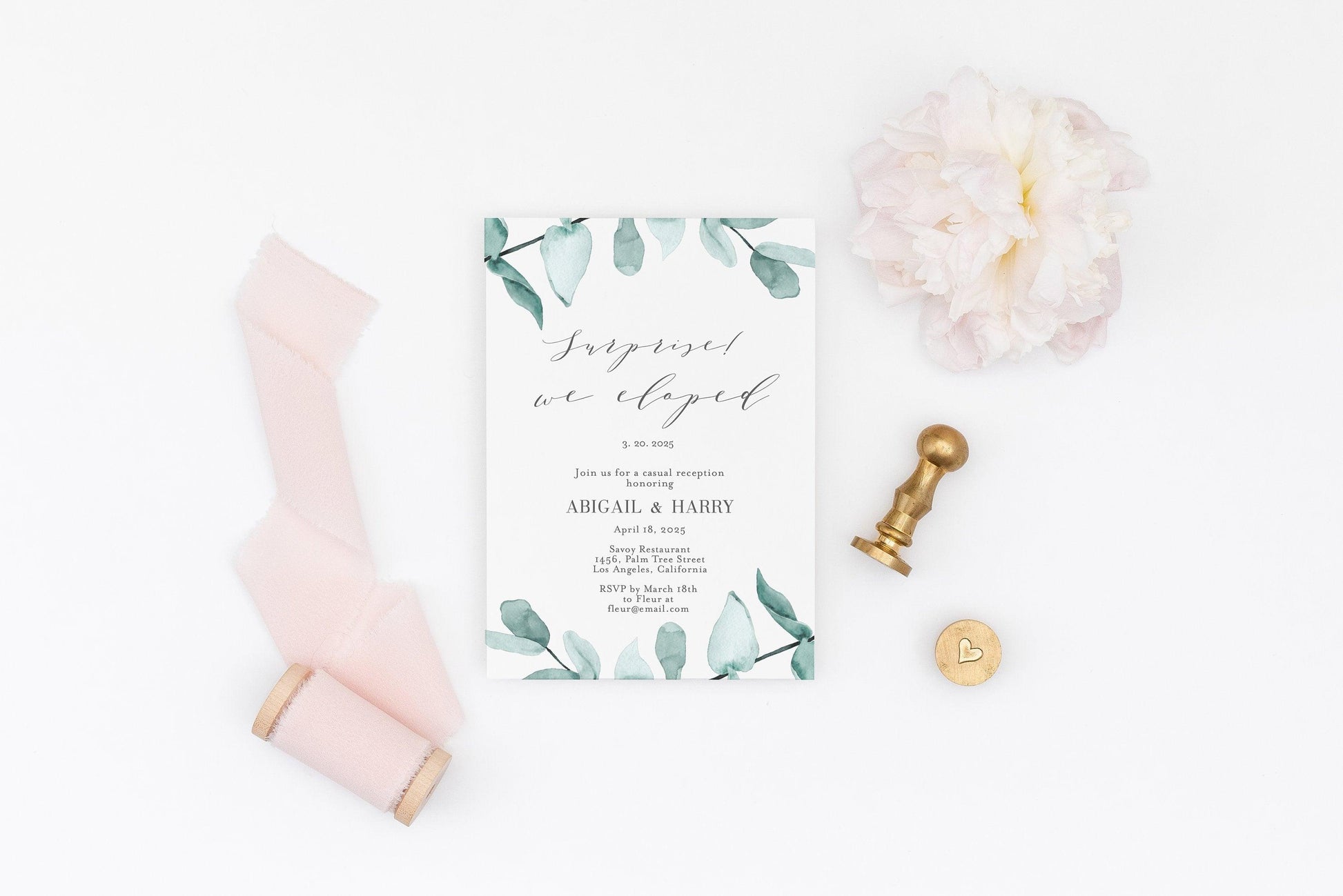 Elopement Wedding Invitation Template, Editable Printable Greenery Wedding Announcement We Tied the Knot Invite 100% editable - Abi - SAVVY PAPER CO