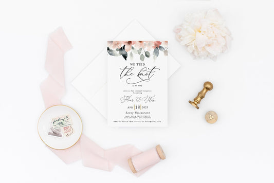 Elopement Wedding Invitation Template, Editable,Printable, Greenery, Wedding Announcement, We Tied the Knot Invite 100% editable - Fleur - SAVVY PAPER CO