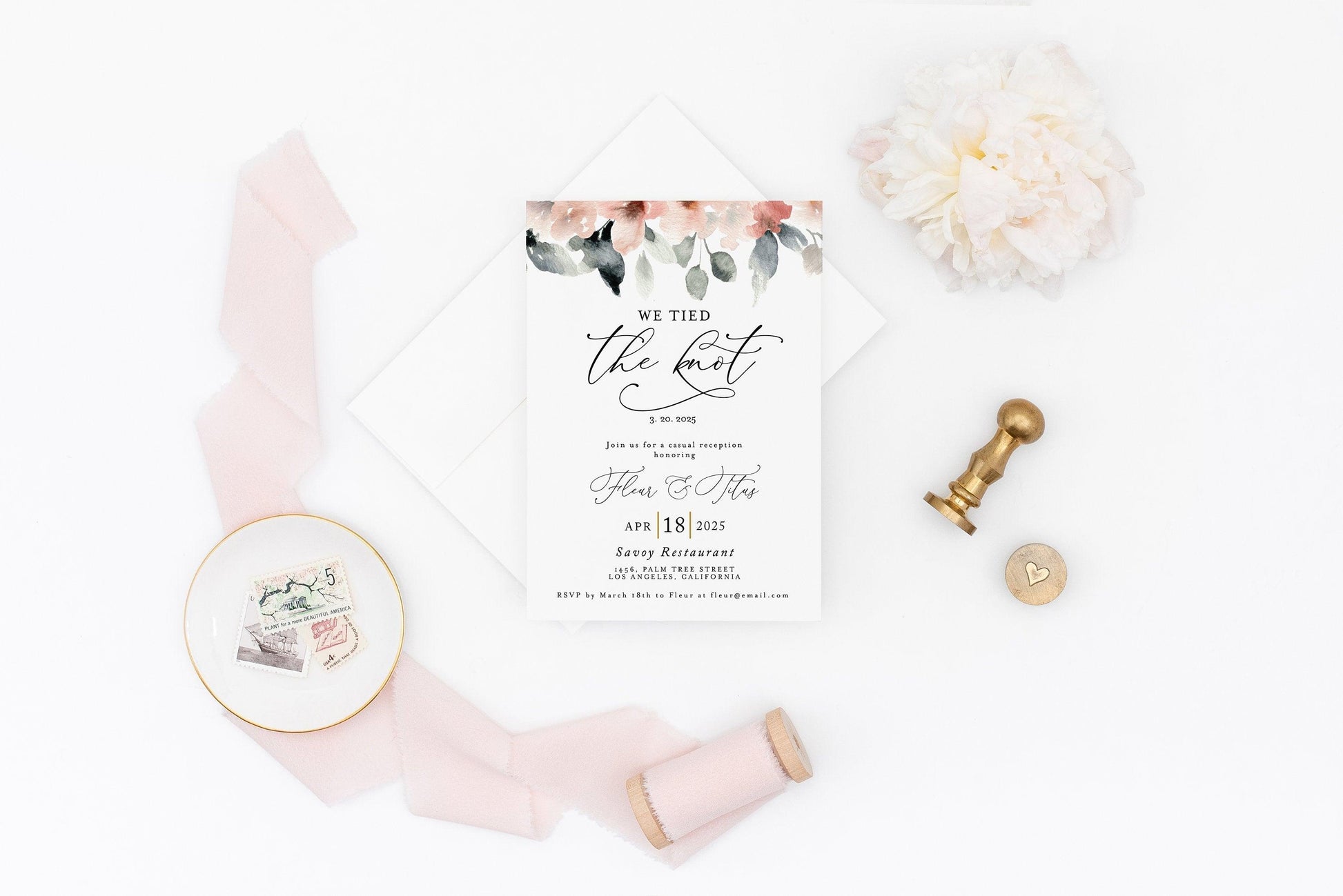 Elopement Wedding Invitation Template, Editable,Printable, Greenery, Wedding Announcement, We Tied the Knot Invite 100% editable - Fleur - SAVVY PAPER CO