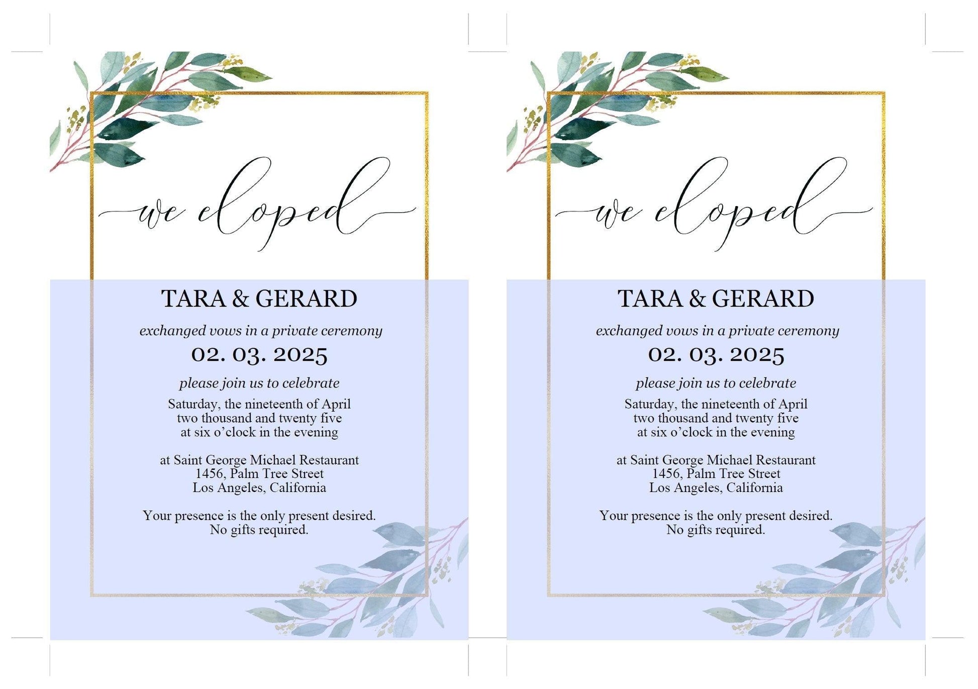 Elopement Wedding Invitation Template, Editable,Printable, Greenery, Wedding Announcement, we eloped, Gold, Geometric - Tara - SAVVY PAPER CO