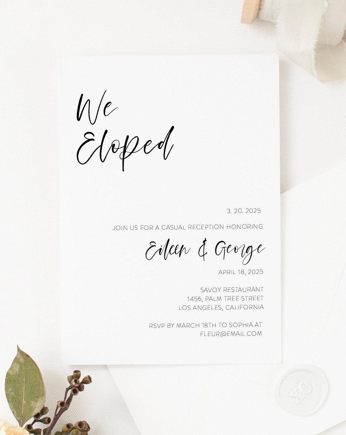 Elopement Wedding Invitation Template, Editable,Printable Wedding Announcement, We Tied the Knot Invite 100% editable - Eileen - SAVVY PAPER CO