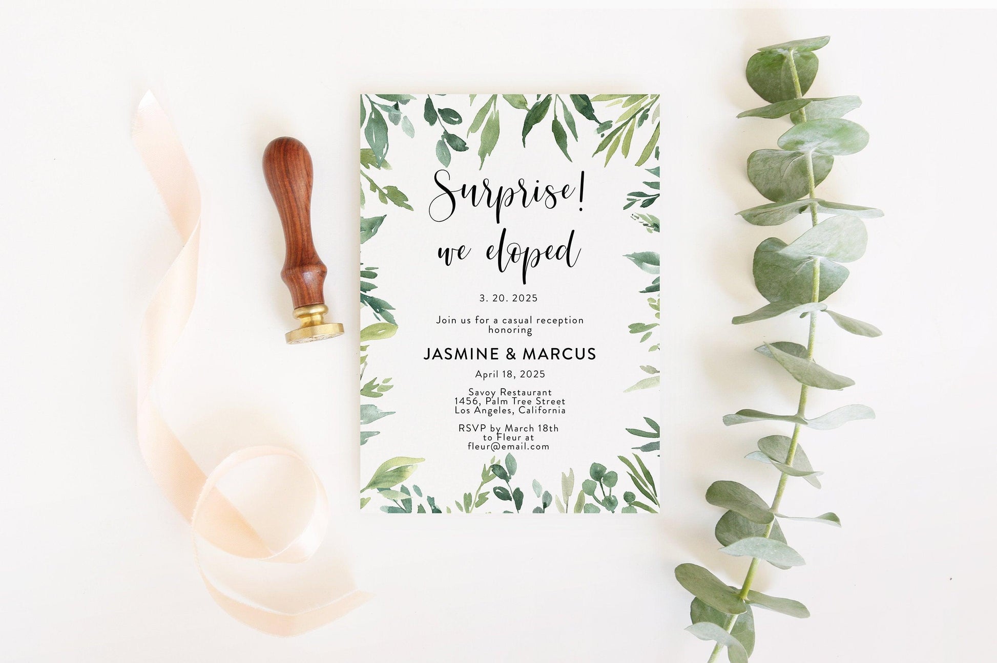Elopement Wedding Invitation Template, Editable Wedding Invite, Printable, Greenery, Wedding Announcement, We Tied the Knot - Jasmine - SAVVY PAPER CO
