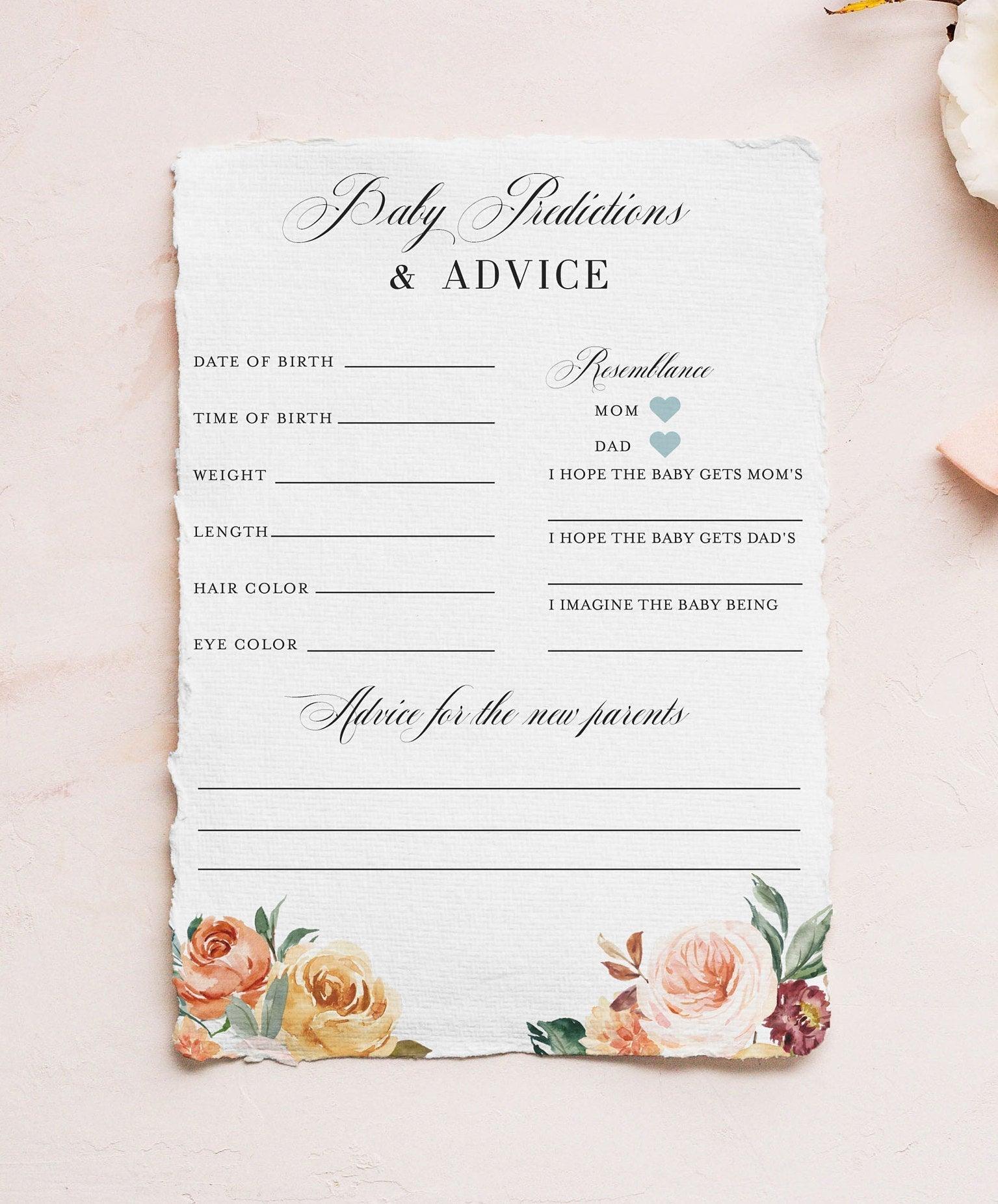 Fall Baby Predictions and Advice, Baby Shower Printable Game #KR1 - SAVVY PAPER CO