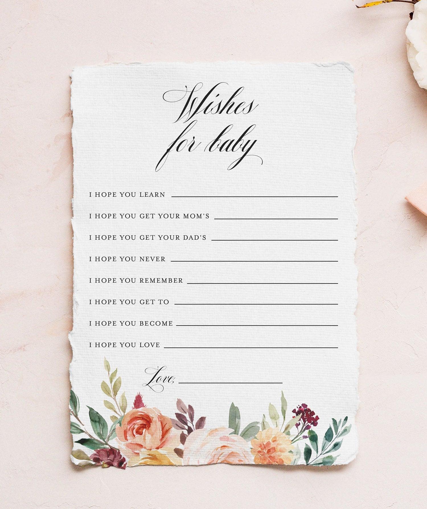 Fall Baby Shower Game Wishes for baby Baby Shower Game Printable Game #KR1 - SAVVY PAPER CO