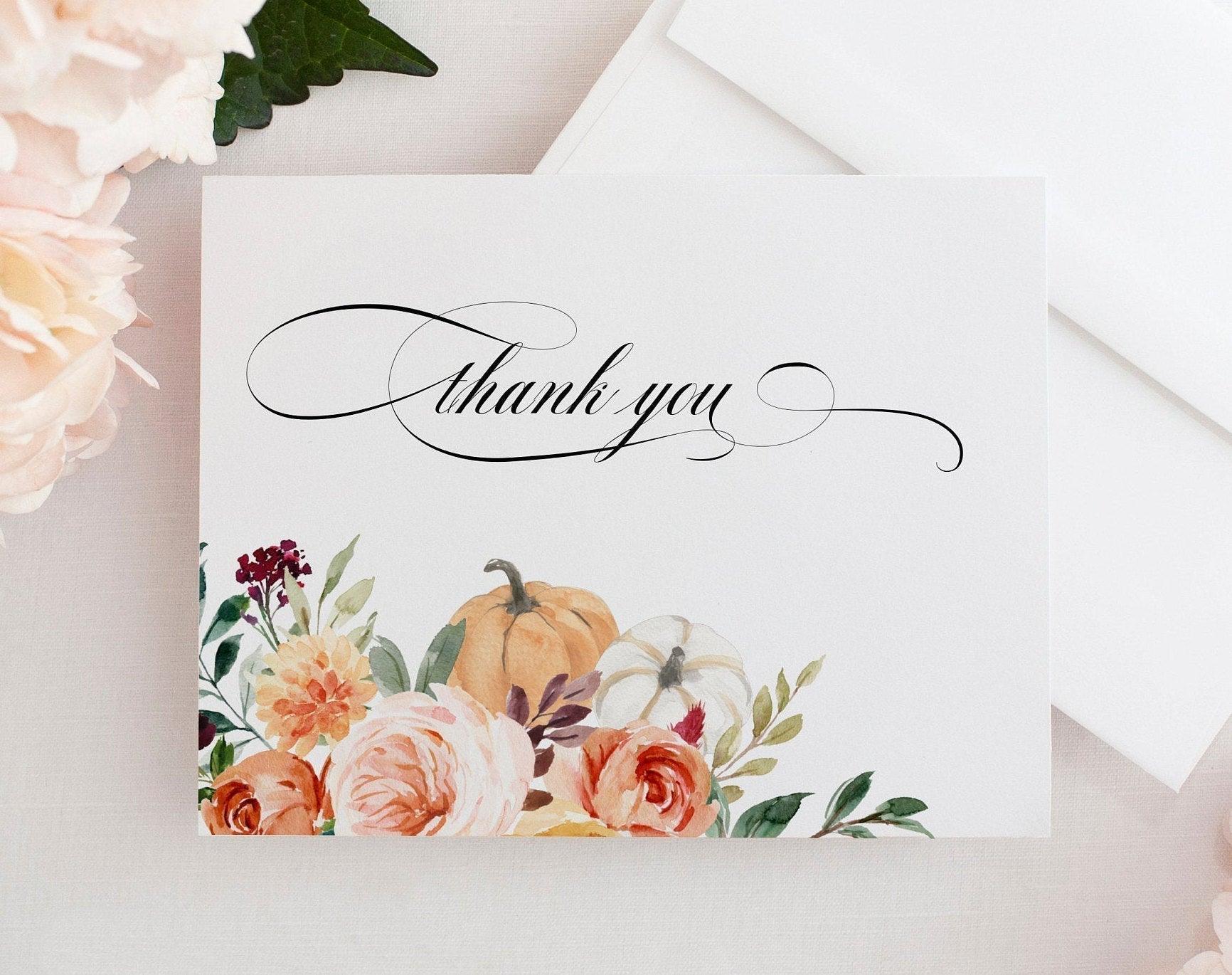 Fall Baby Shower Thank you card INSTANT DOWNLOAD Editable Printable Template Pumpkin Floral Watercolor Card #KR1 - SAVVY PAPER CO