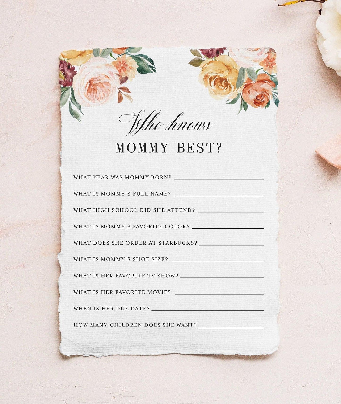 Fall Baby Shower Who knows mom Best, Who knows mommy best, Baby Shower Printable #KR1 - SAVVY PAPER CO