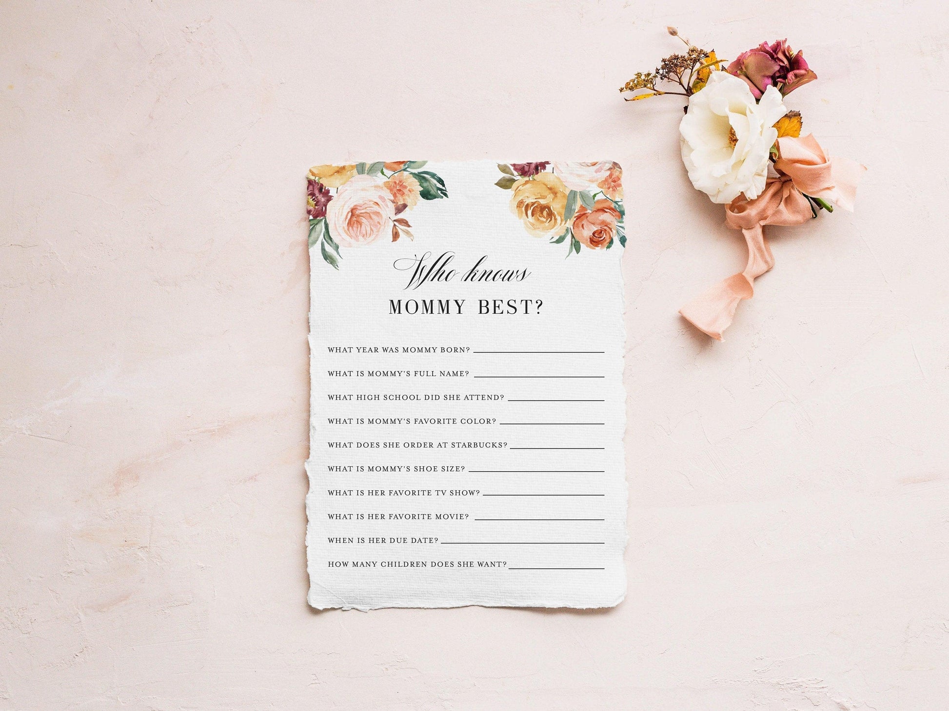Fall Baby Shower Who knows mom Best, Who knows mommy best, Baby Shower Printable #KR1 - SAVVY PAPER CO