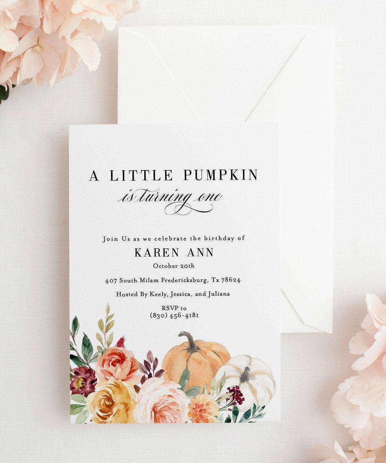 Fall First Birthday Invitation, Pumpkin Birthday Invitation, A little pumpkin 1st 2nd Second Birthday Instant Download #KR1 - SAVVY PAPER CO