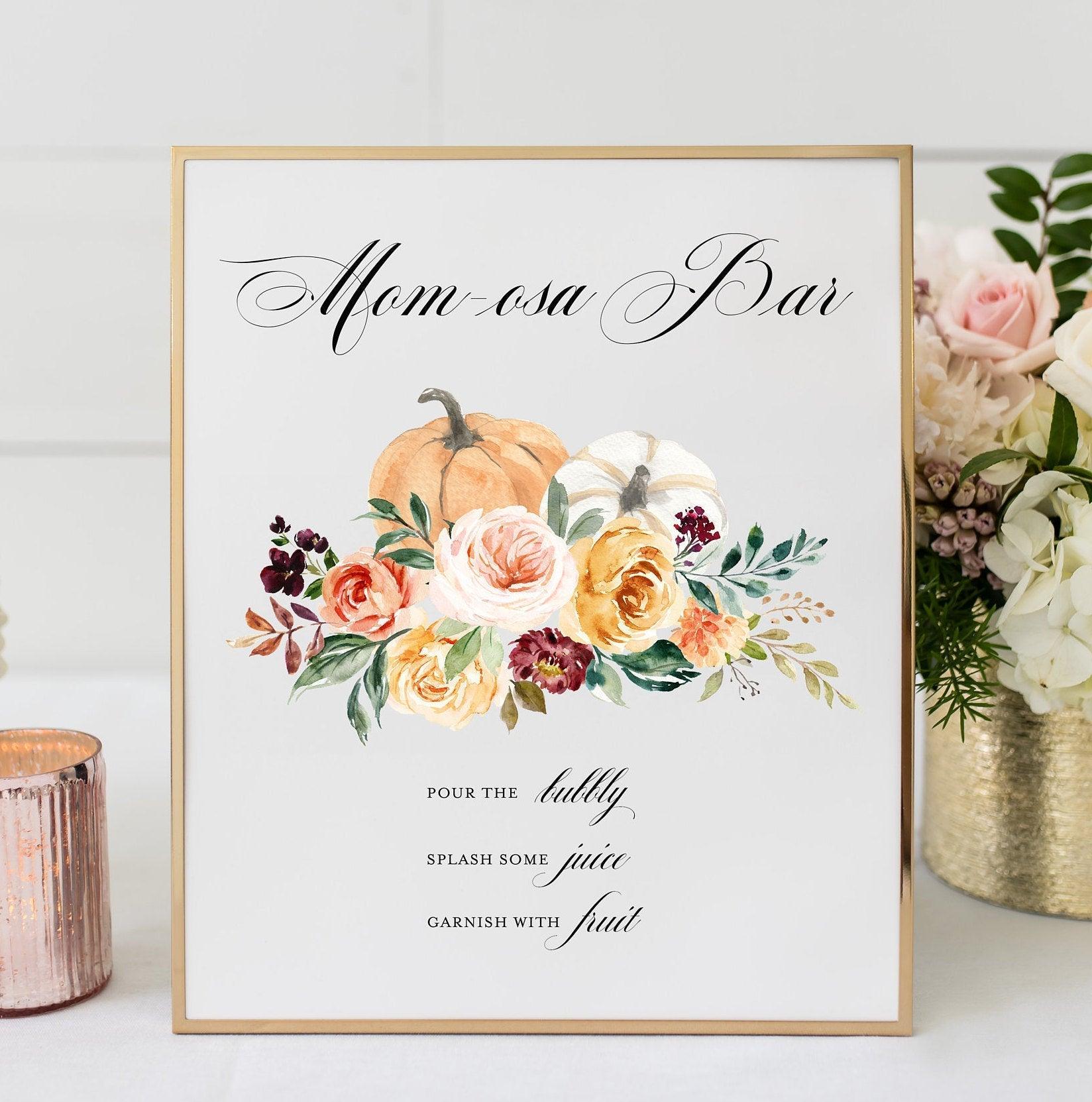 Fall Mom-osa Bar Sign Sign INSTANT DOWNLOAD Editable Printable Template Pumpkin Momosa Bar 8x10 Baby Shower Decor Mimosa Bar Sign #KR1 - SAVVY PAPER CO