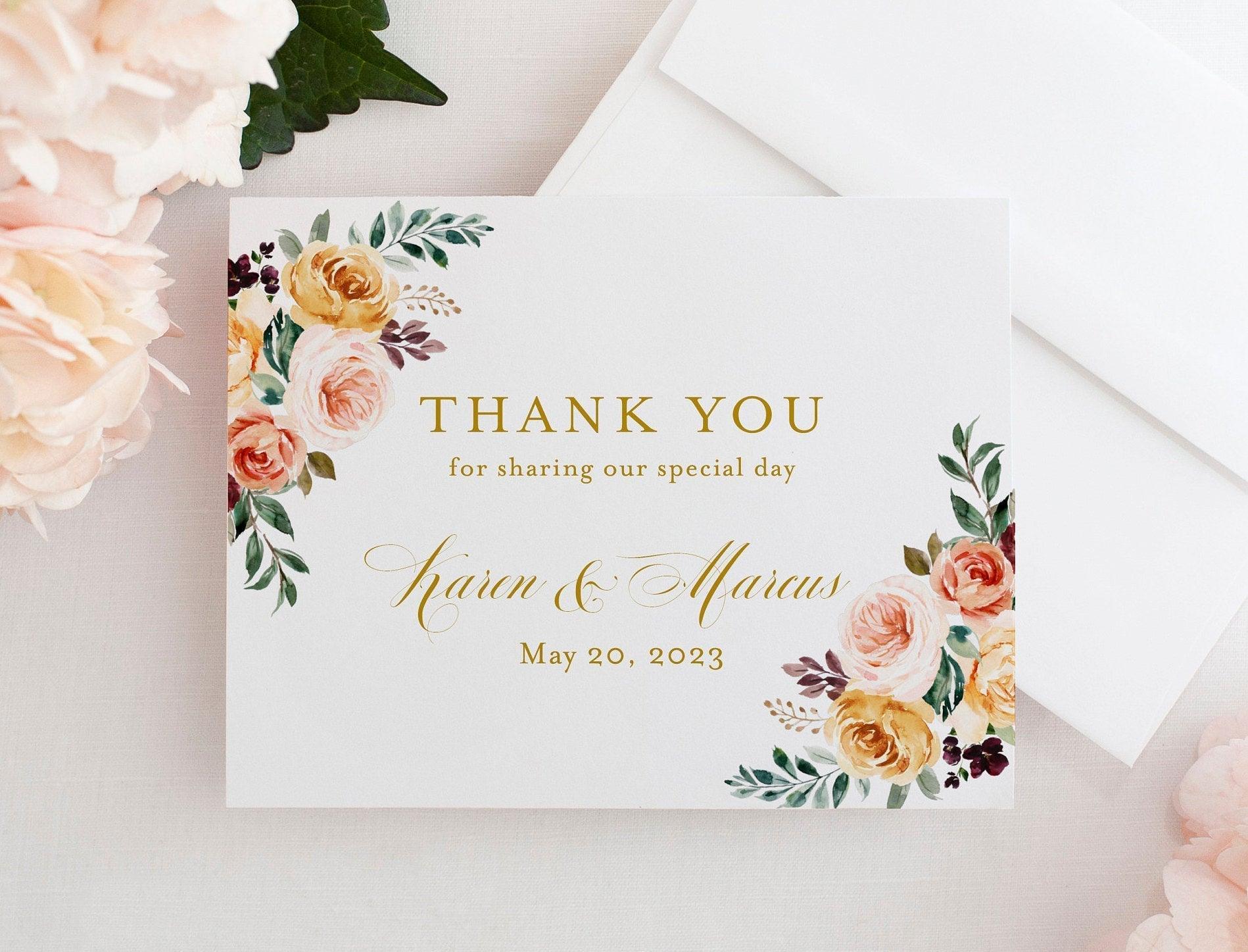 Fall Wedding Thank You Card Instant Download Thank you Cards Printable Thank You Wedding Cards Floral Watercolor - Karen - SAVVY PAPER CO