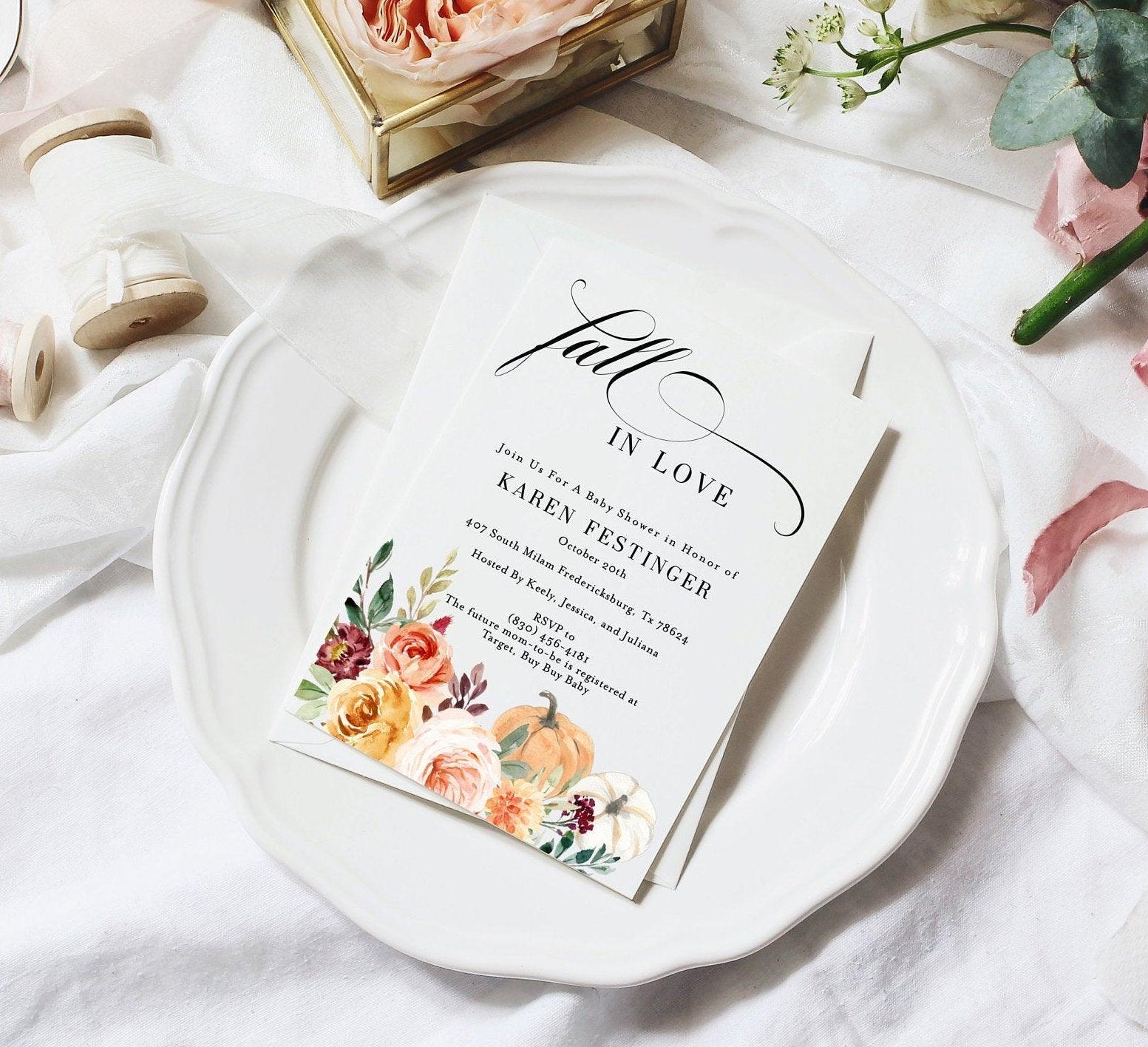Fall in Love Baby Shower Invite Templett Invitation Baby Shower Invite Fall Floral Baby Shower Brunch Invitation Template #KR1 - SAVVY PAPER CO