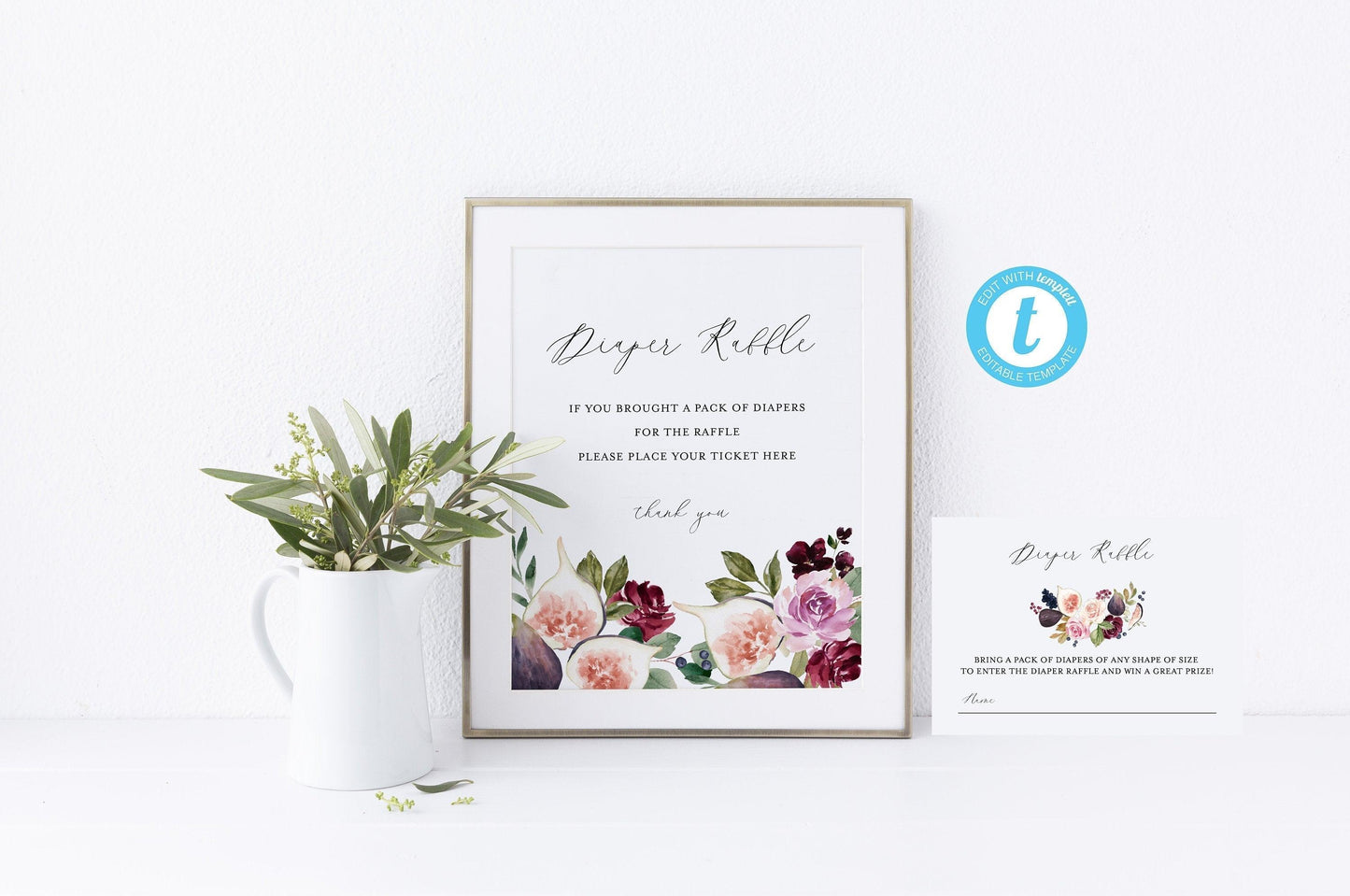 Fig Baby Shower Diaper Raffle Sign & Ticket Template, INSTANT DOWNLOAD, Printable Summer Diaper Raffle #WB3 - SAVVY PAPER CO
