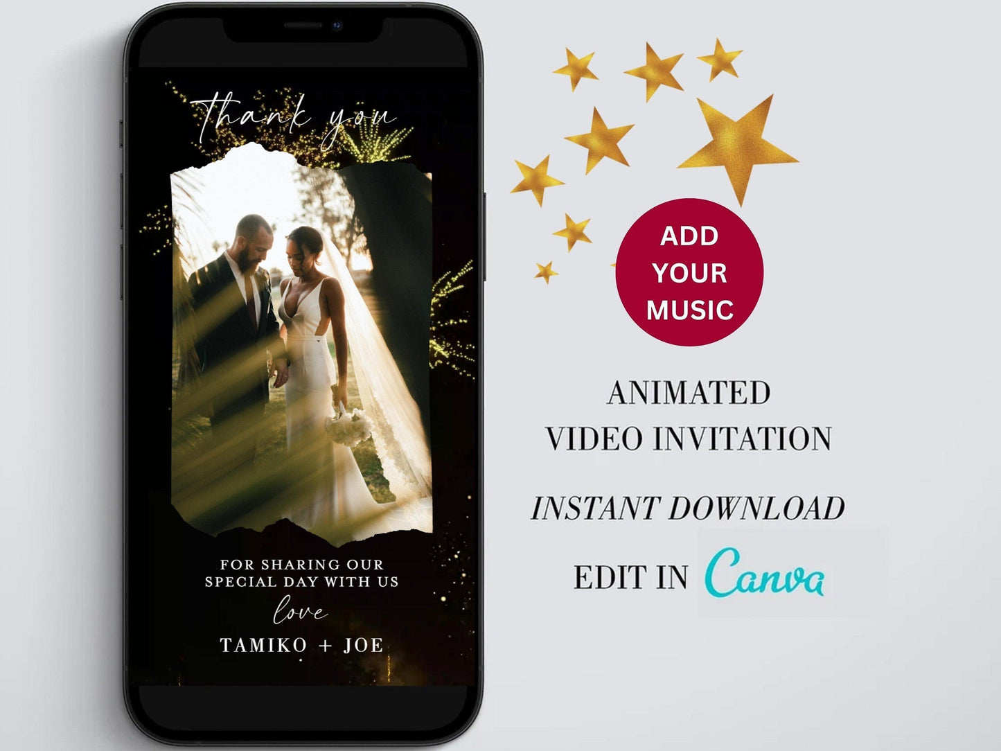 Fireworks Wedding Thank you card Video, Electronic Animated Wedding thank you, Custom Wedding card, Wedding Animated Card - SAVVY PAPER CO