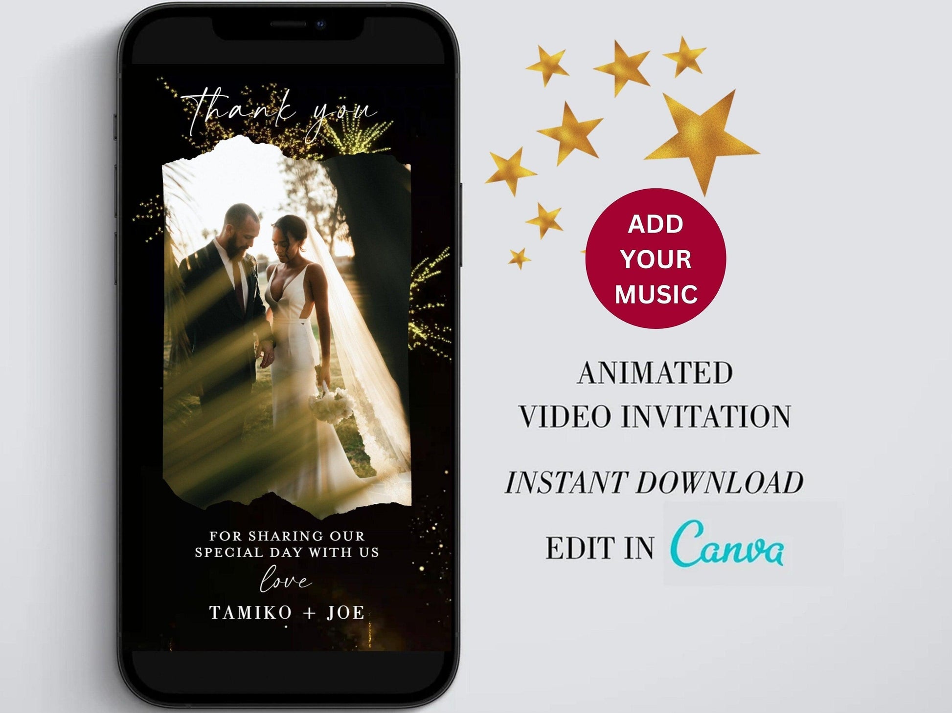 Fireworks Wedding Thank you card Video, Electronic Animated Wedding thank you, Custom Wedding card, Wedding Animated Card - SAVVY PAPER CO