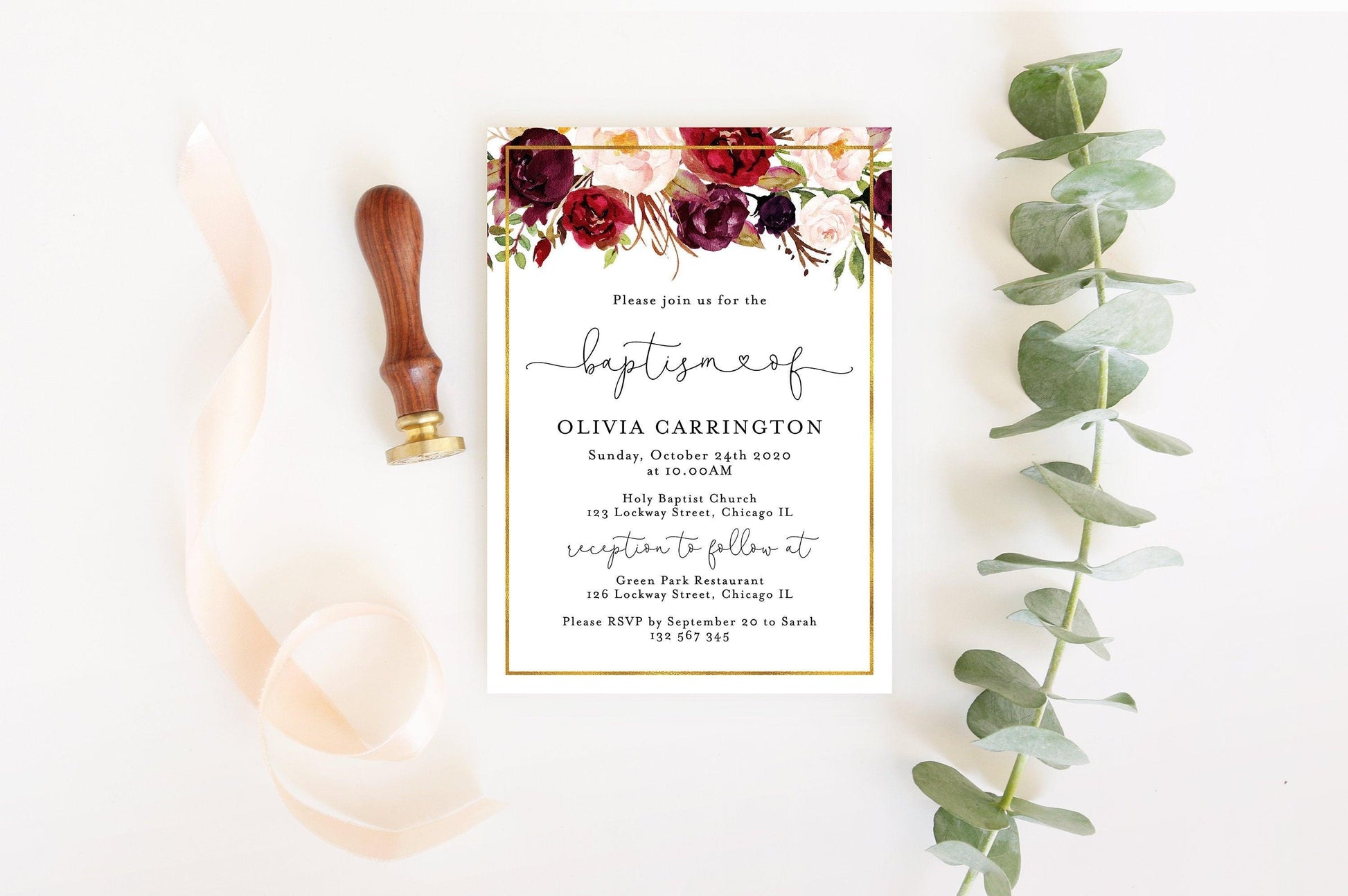 Floral Baptism Invite Baptism Invitation Girl First Holy Communion Invitation Baptism Invitation Editable Printable Instant Download #WB4 - SAVVY PAPER CO