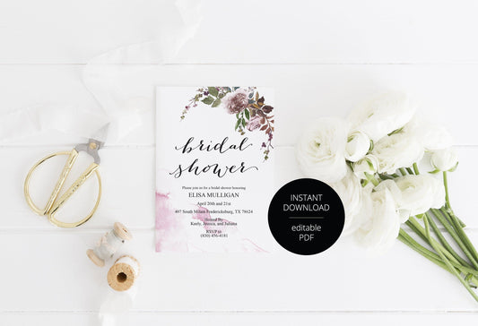 Floral Bridal Shower Invitation Instant Download Printable Editable Template DIY Bridal Shower Invite Fall - Elisa - SAVVY PAPER CO