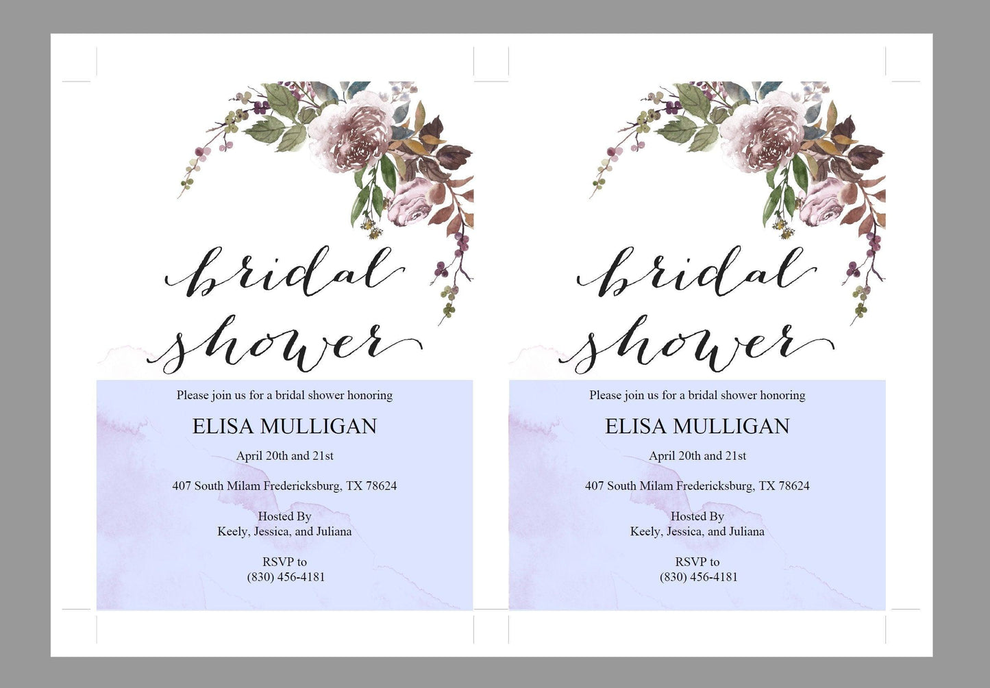 Floral Bridal Shower Invitation Template, Instant Download, Printable DIY Bridal Shower Invite, Fall - Elisa - SAVVY PAPER CO