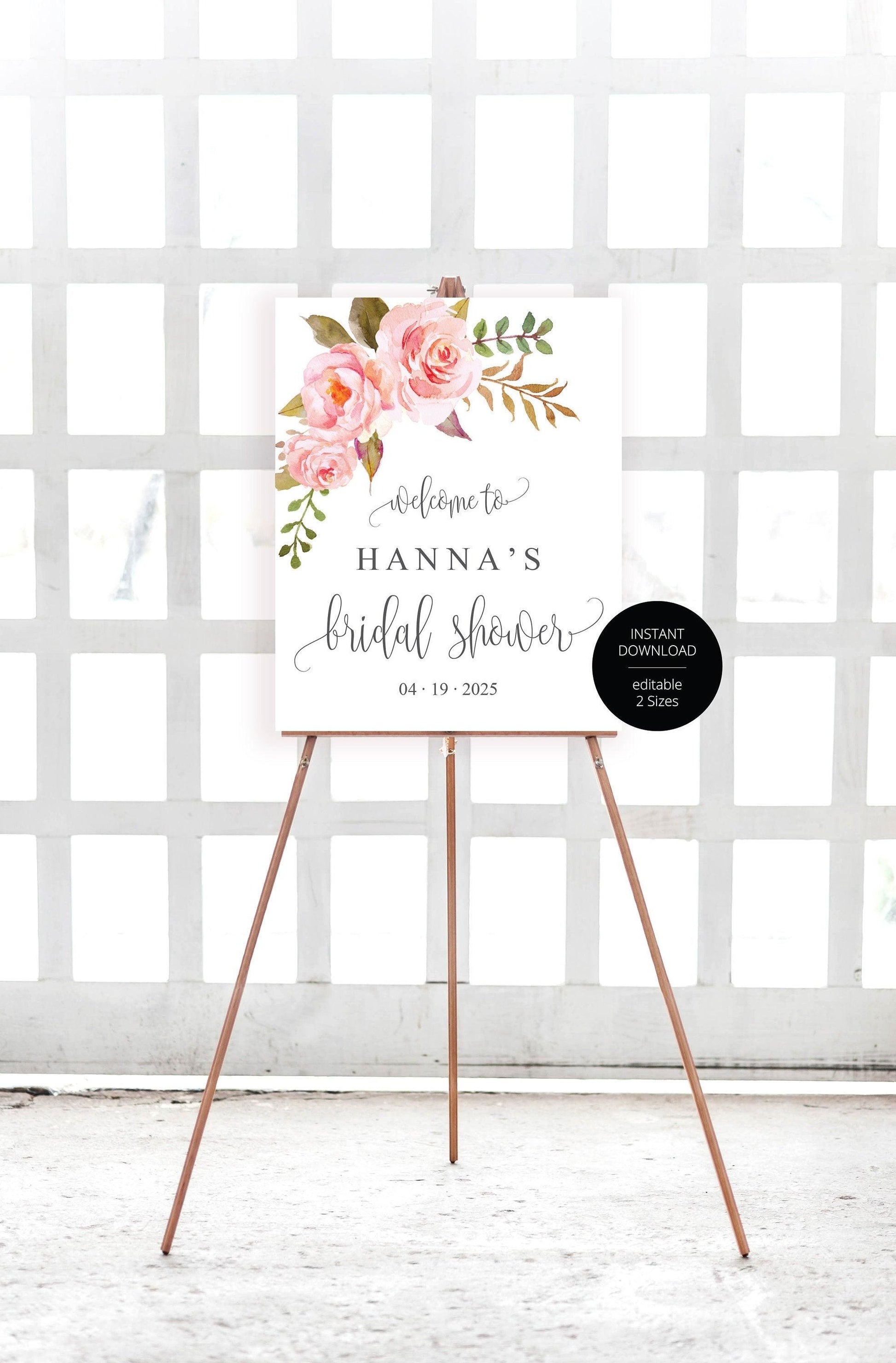 Floral Bridal Shower Welcome Sign Printable Template Editable Instant Download Wedding Décor -HANNA - SAVVY PAPER CO