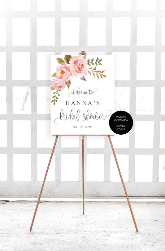 Floral Bridal Shower Welcome Sign Printable Template Editable Instant Download Wedding Décor -HANNA - SAVVY PAPER CO