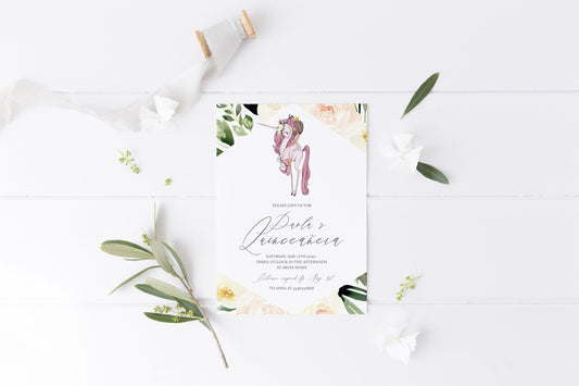 Floral Quinceañera Invite, Printable Quinceanera Birthday Party Invitation Template, Instant Download, 15th Birthday #UNI - SAVVY PAPER CO