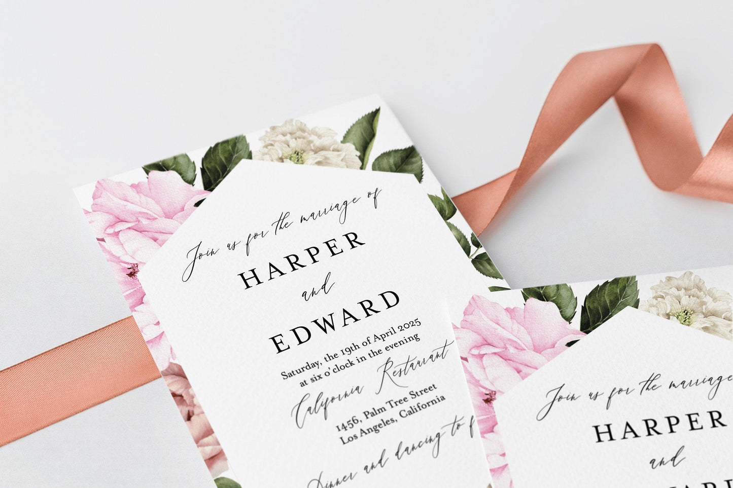 Floral Wedding Invitation Template Instant Download Templett Printable Wedding Editable - Harper - SAVVY PAPER CO