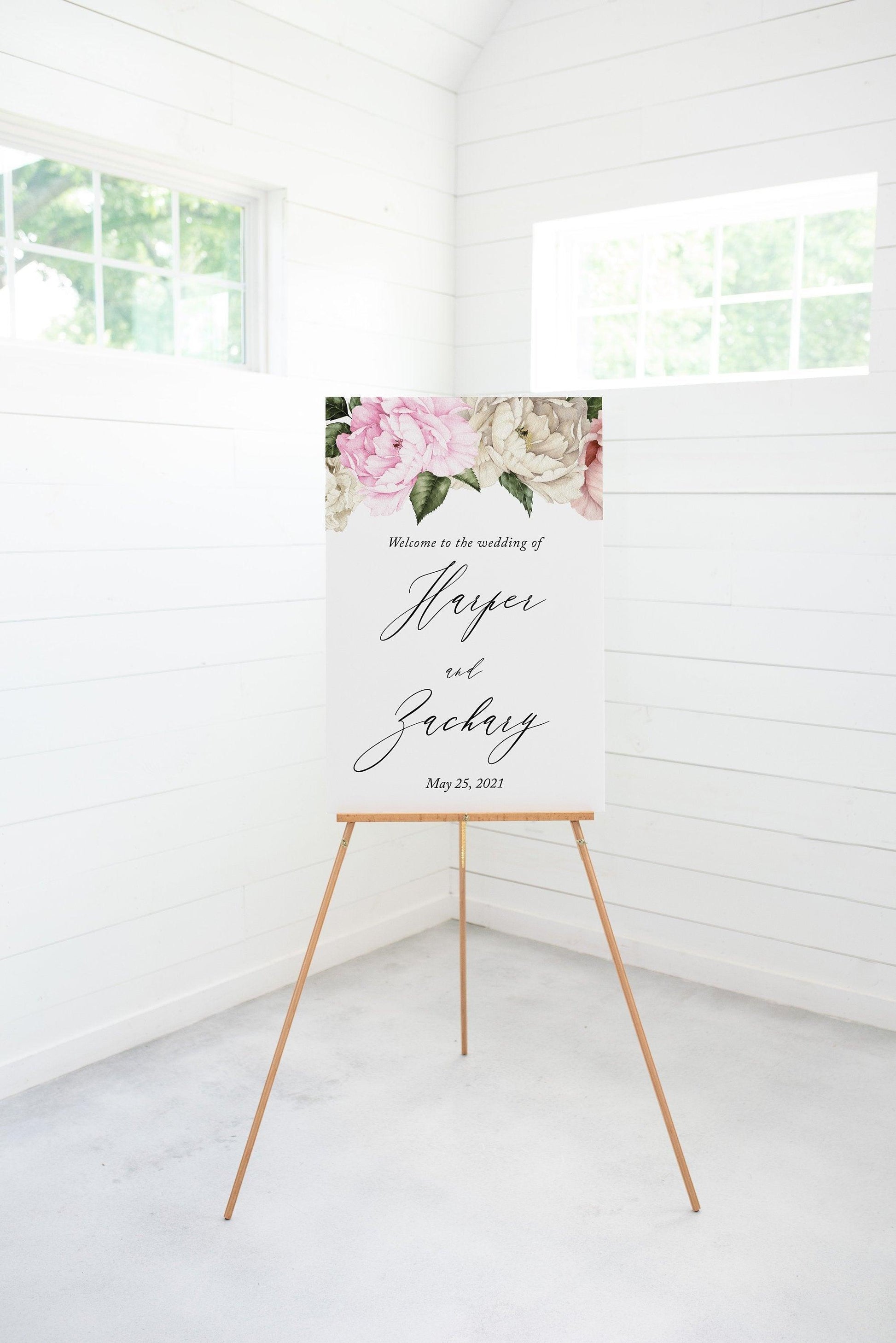 Floral Wedding Printable Welcome Sign Editable Template Instant Download - Harper - SAVVY PAPER CO
