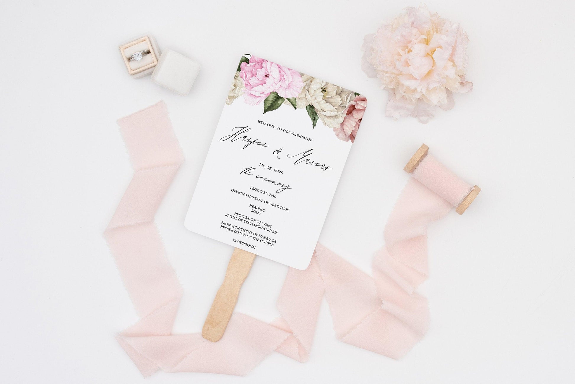 Floral Wedding Program Fan Template Printable Ceremony Programs Floral Editable Template Instant download - Harper - SAVVY PAPER CO