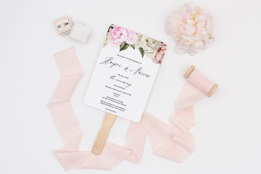 Floral Wedding Program Fan Template Printable Ceremony Programs Floral Editable Template Instant download - Harper - SAVVY PAPER CO